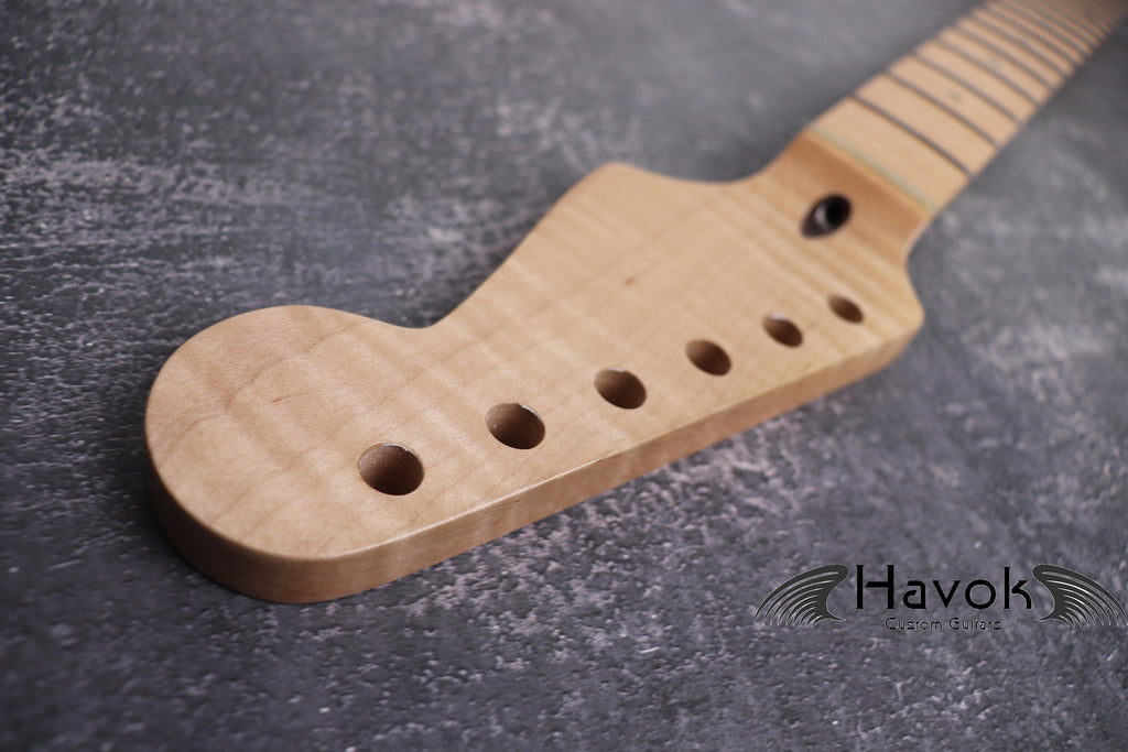 S type Flame Maple Gloss Neck Stainless Steel Frets, Neck, Medium Jumbo Jescar Frets, 22 Frets, Electric Guitar Neck