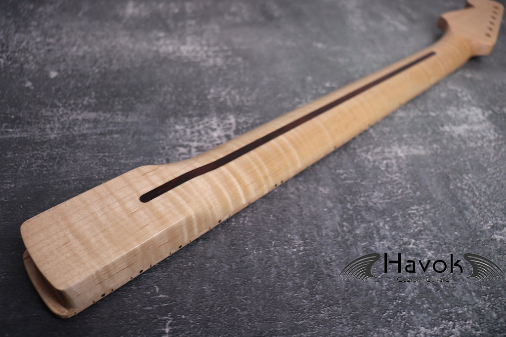 S type Flame Maple Gloss Neck Stainless Steel Frets, Neck, Medium Jumbo Jescar Frets, 22 Frets, Electric Guitar Neck