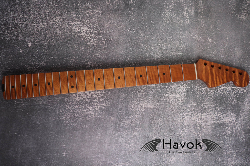 S type Spoke Wheel Roasted Flame Maple Neck, Stainless Steel Frets, Satin ST S-Type Neck, 22 Medium Jumbo Jescar, Guitar Replacement Vintage