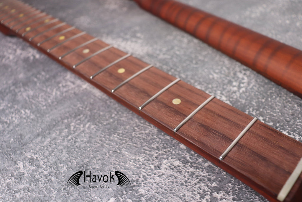 T Type Dark Flame Roasted Maple Neck Stainless Steel Frets, TL Satin Neck, Medium Jumbo Jescar Frets, 22 Frets, Electric Guitar Neck