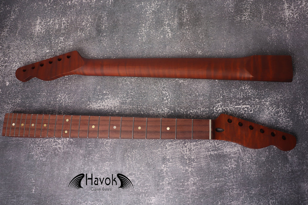 T Type Dark Flame Roasted Maple Neck Stainless Steel Frets, TL Satin Neck, Medium Jumbo Jescar Frets, 22 Frets, Electric Guitar Neck