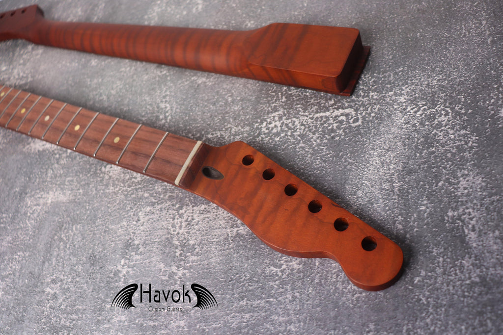 T Type Dark Flame Roasted Maple Neck Stainless Steel Frets, TL Satin Neck, Medium Jumbo Jescar Frets, 22 Frets, Electric Guitar Neck