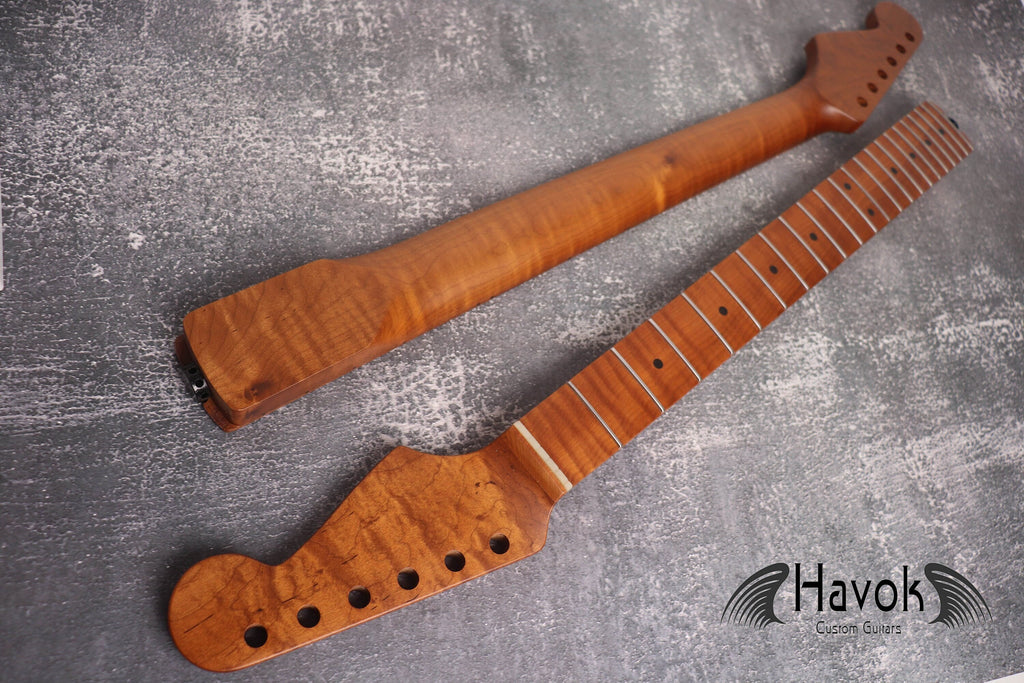 S type Spoke Wheel Roasted Flame Maple Neck, Stainless Steel Frets, Satin ST S-Type Neck, 22 Medium Jumbo Jescar, Guitar Replacement Vintage