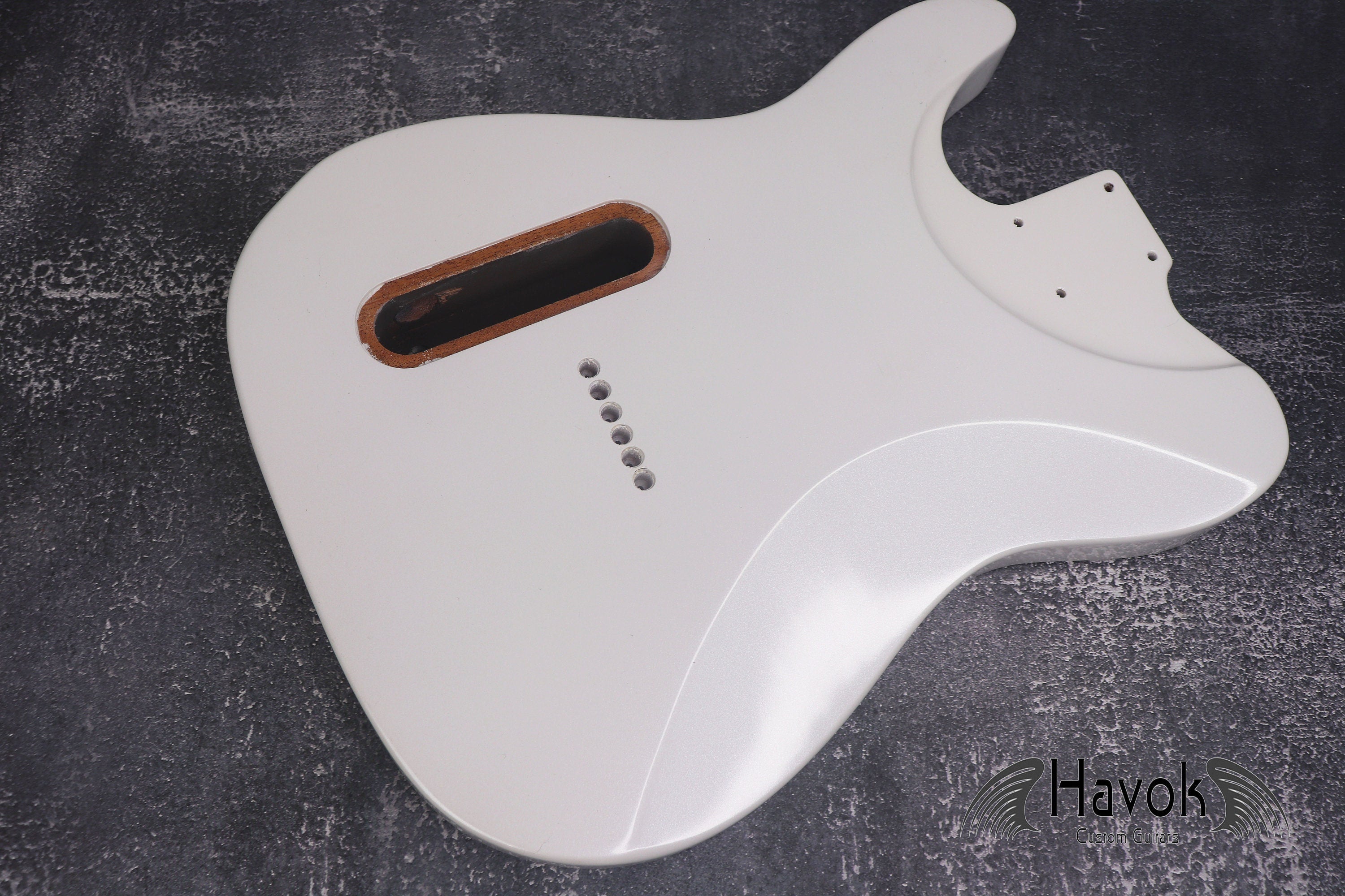 Metallic White T-Style Guitar Body, Mahogany, Humbucker Route