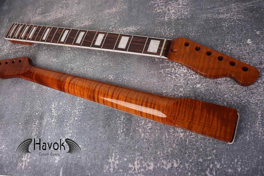 T type Flame Maple Gloss Binding Carbon Fiber Rods Neck Stainless Steel Jescar Frets