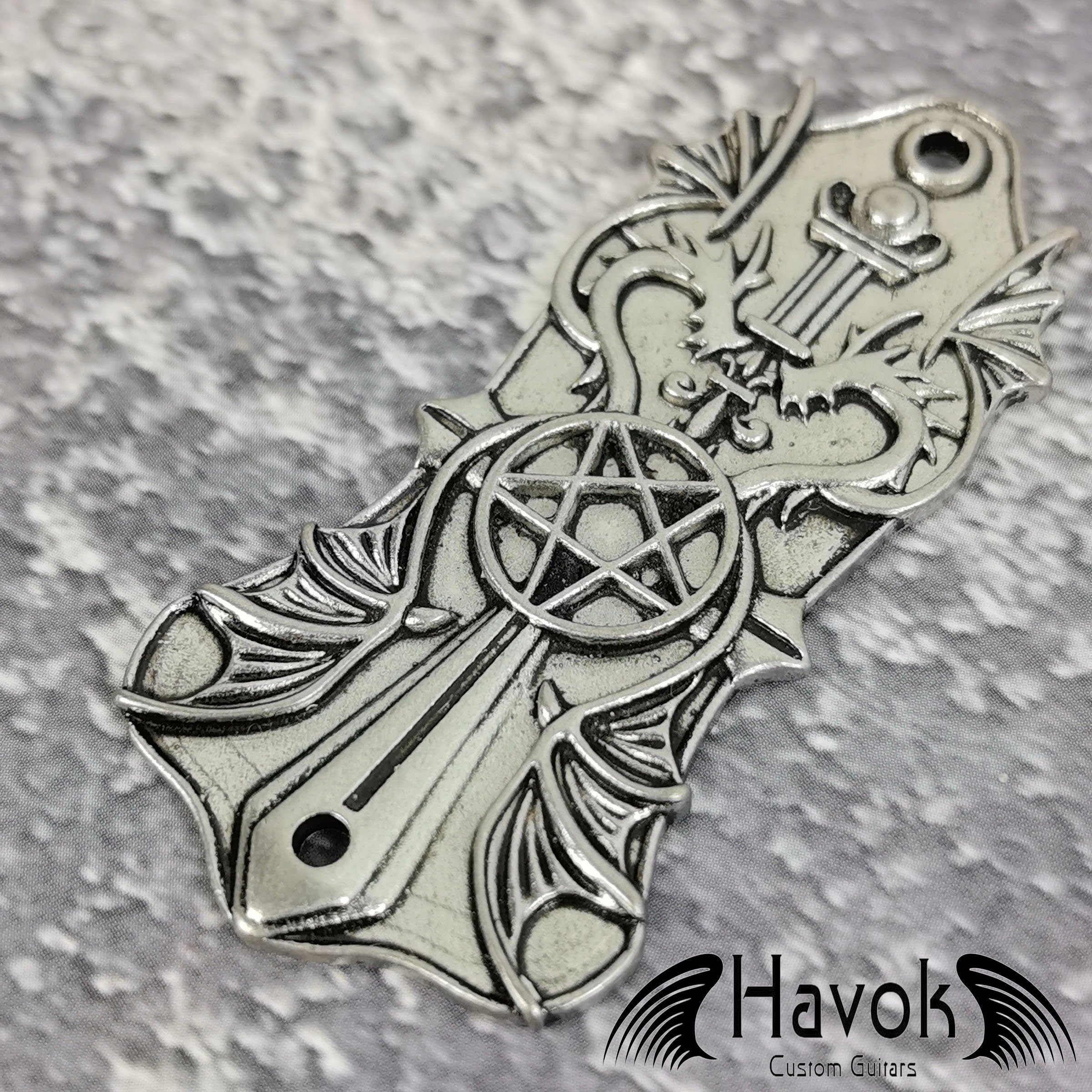 Truss Rod Silver, Pentagram And Dragons Shape Case For Electric Guitar, Rare Custom Shop Accessory, Build Kit DIY, Gadget And Replacement