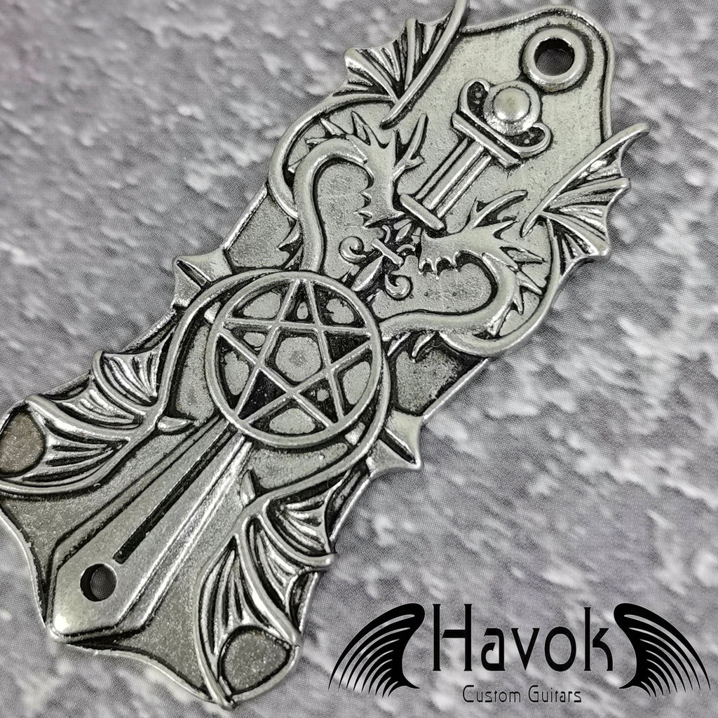 Truss Rod Silver, Pentagram And Dragons Shape Case For Electric Guitar, Rare Custom Shop Accessory, Build Kit DIY, Gadget And Replacement