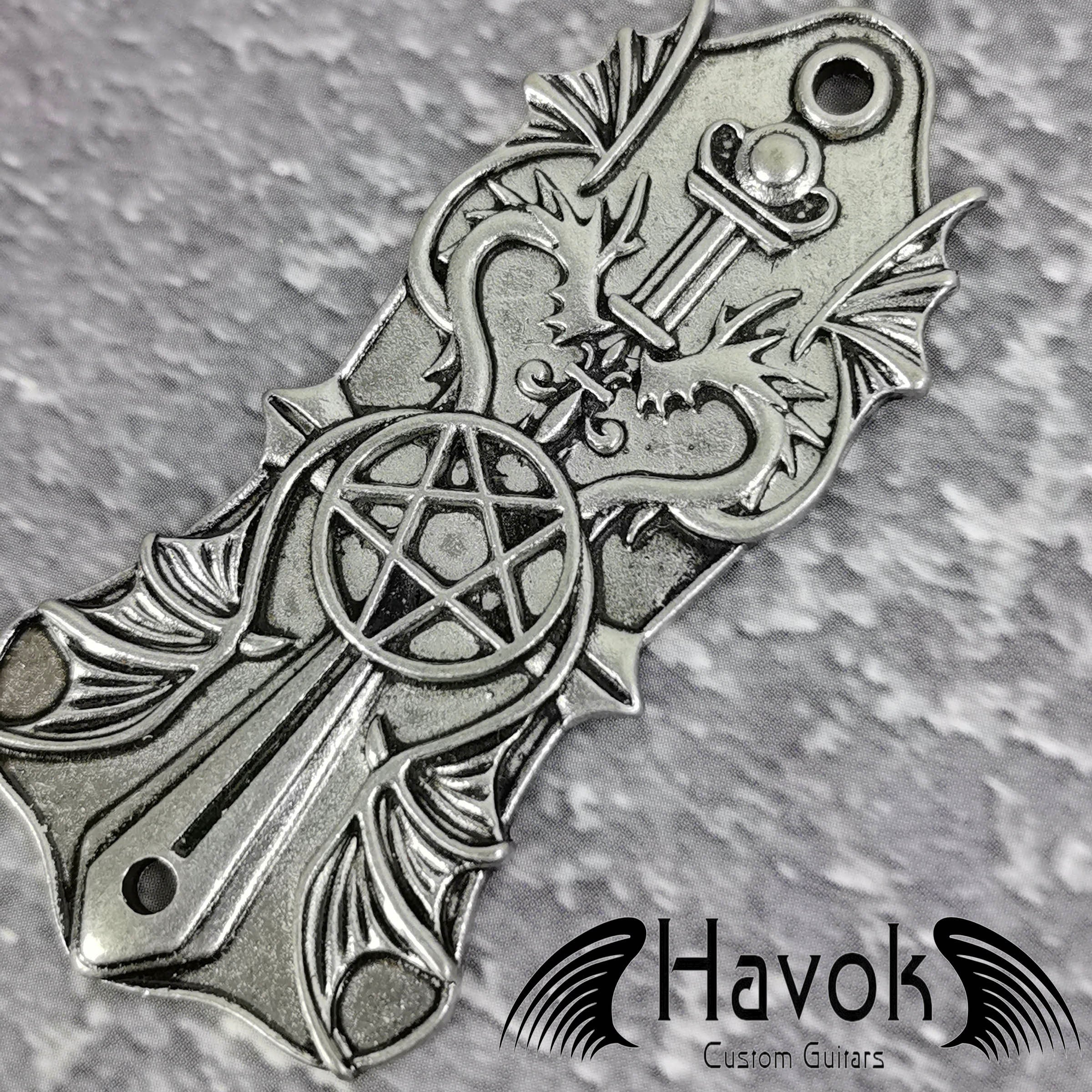 Truss Rod Silver, Pentagram And Dragons Shape Case For Electric Guitar, Rare Custom Shop Accessory, Build Kit DIY, Gadget And Replacement