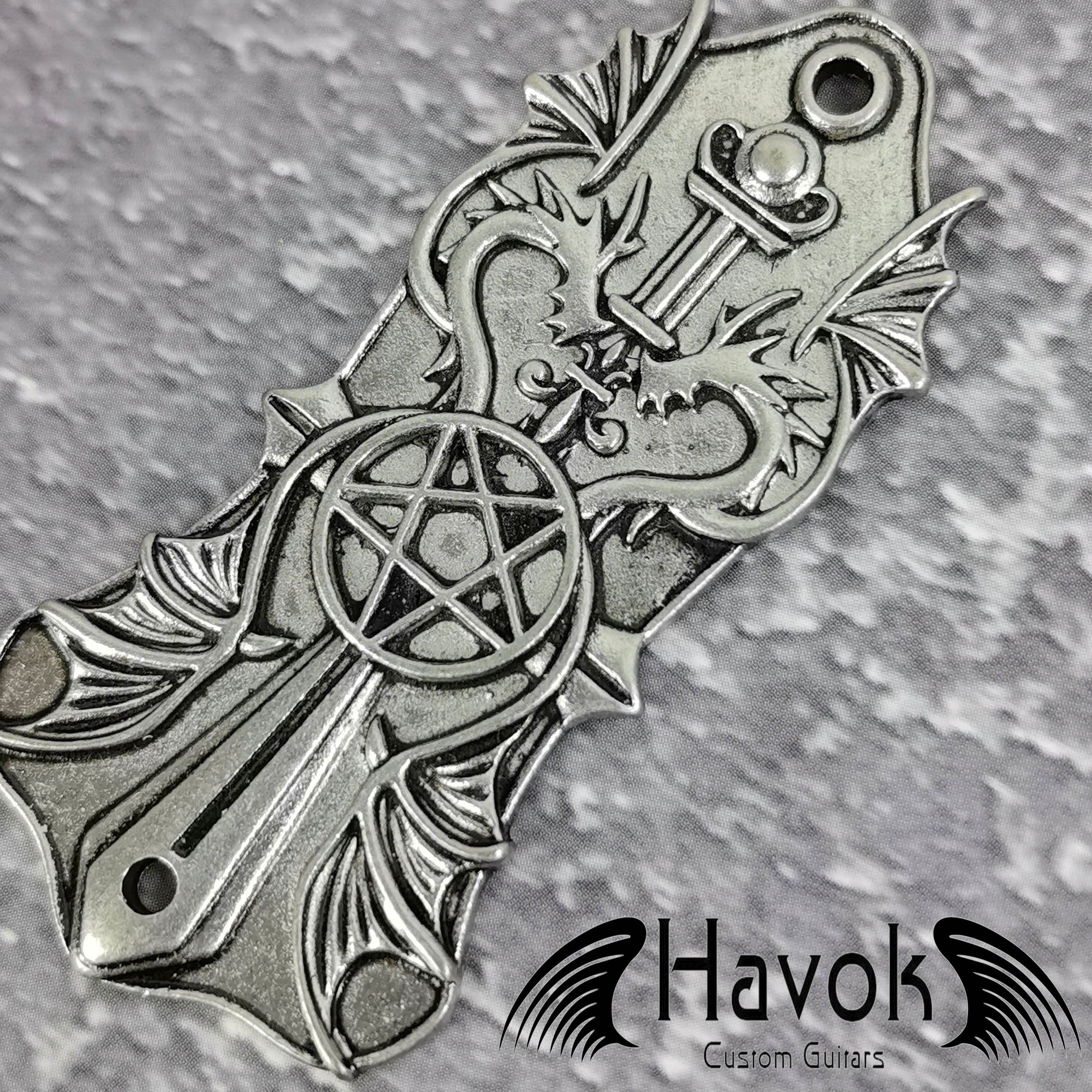 Truss Rod Silver, Pentagram And Dragons Shape Case For Electric Guitar, Rare Custom Shop Accessory, Build Kit DIY, Gadget And Replacement