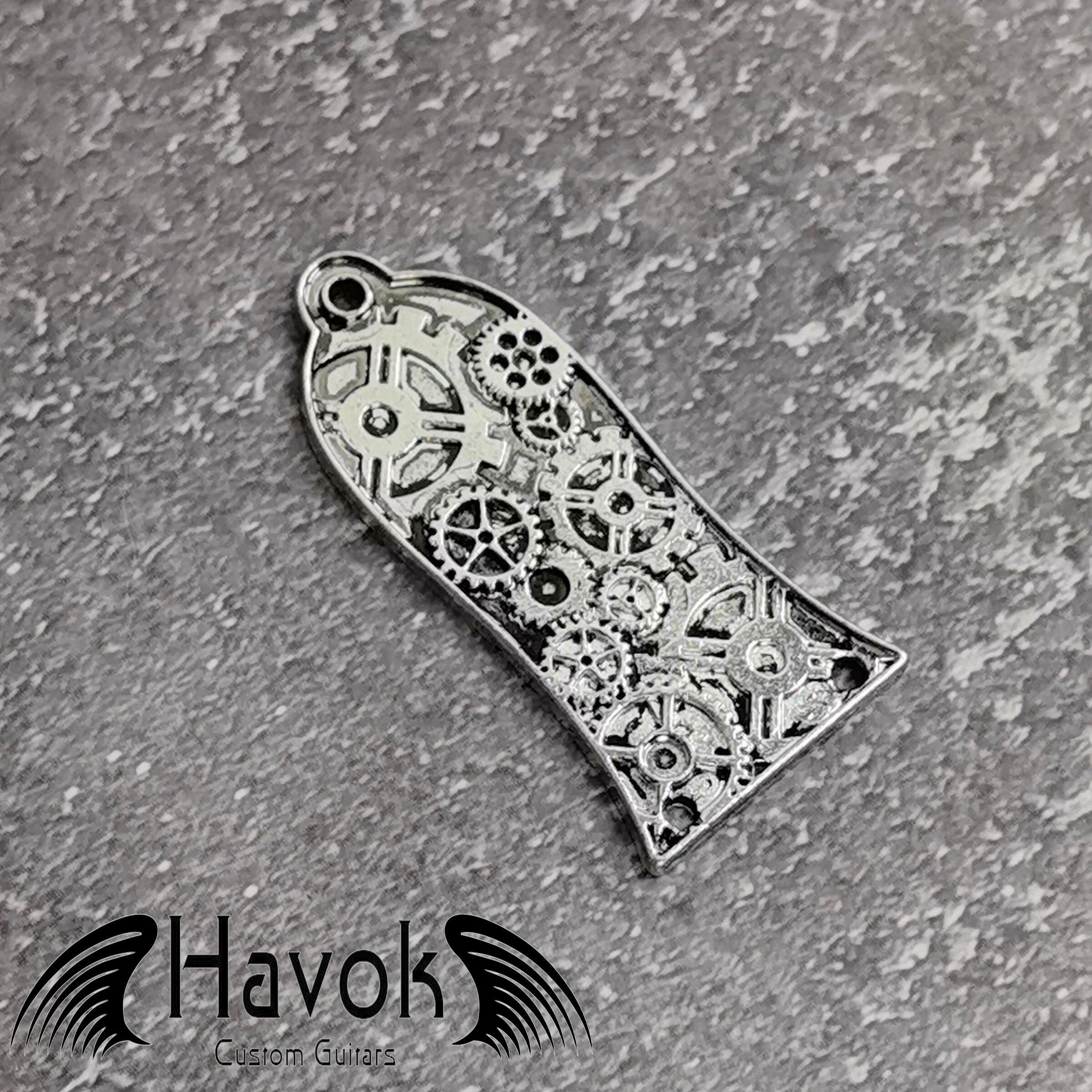 Steampunk Cogwheel Guitar Truss Rod Cover, Silver, Bell Shape