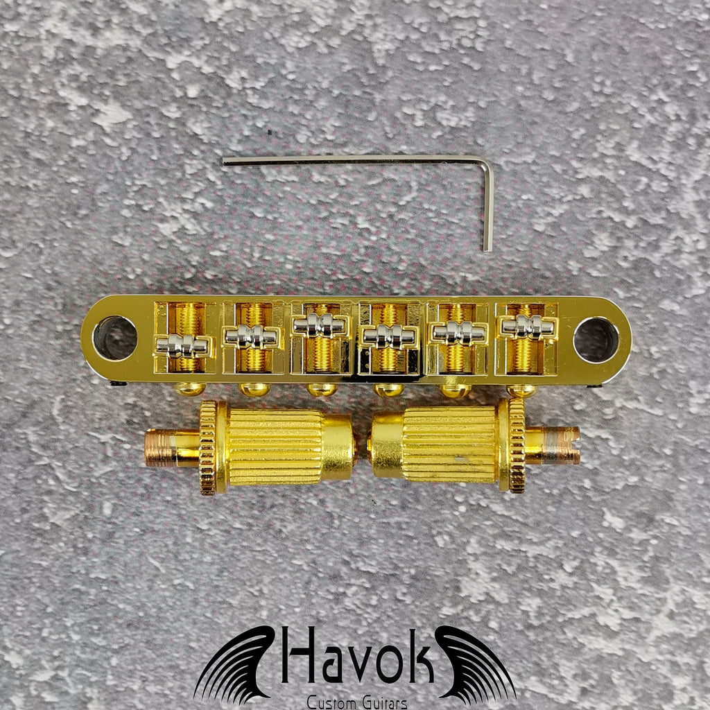 Gold Tune-O-Matic Roller Saddle Bridge for Electric Guitar, Vintage 6 String Guitar Building Kit, Replacement Accessory Part