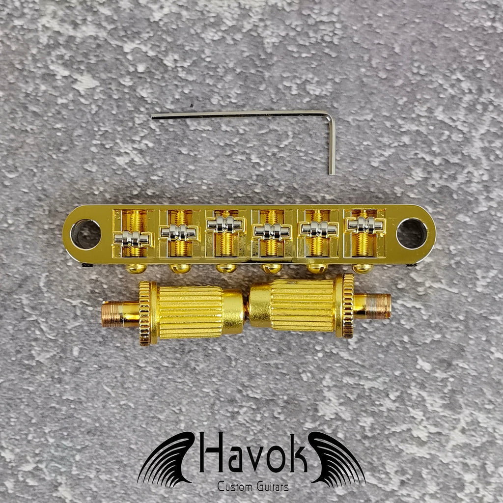 Gold Tune-O-Matic Roller Saddle Bridge for Electric Guitar, Vintage 6 String Guitar Building Kit, Replacement Accessory Part