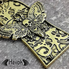 Gothic Skeleton Moth Truss Rod Cover Plate, Gold Guitar Accessory