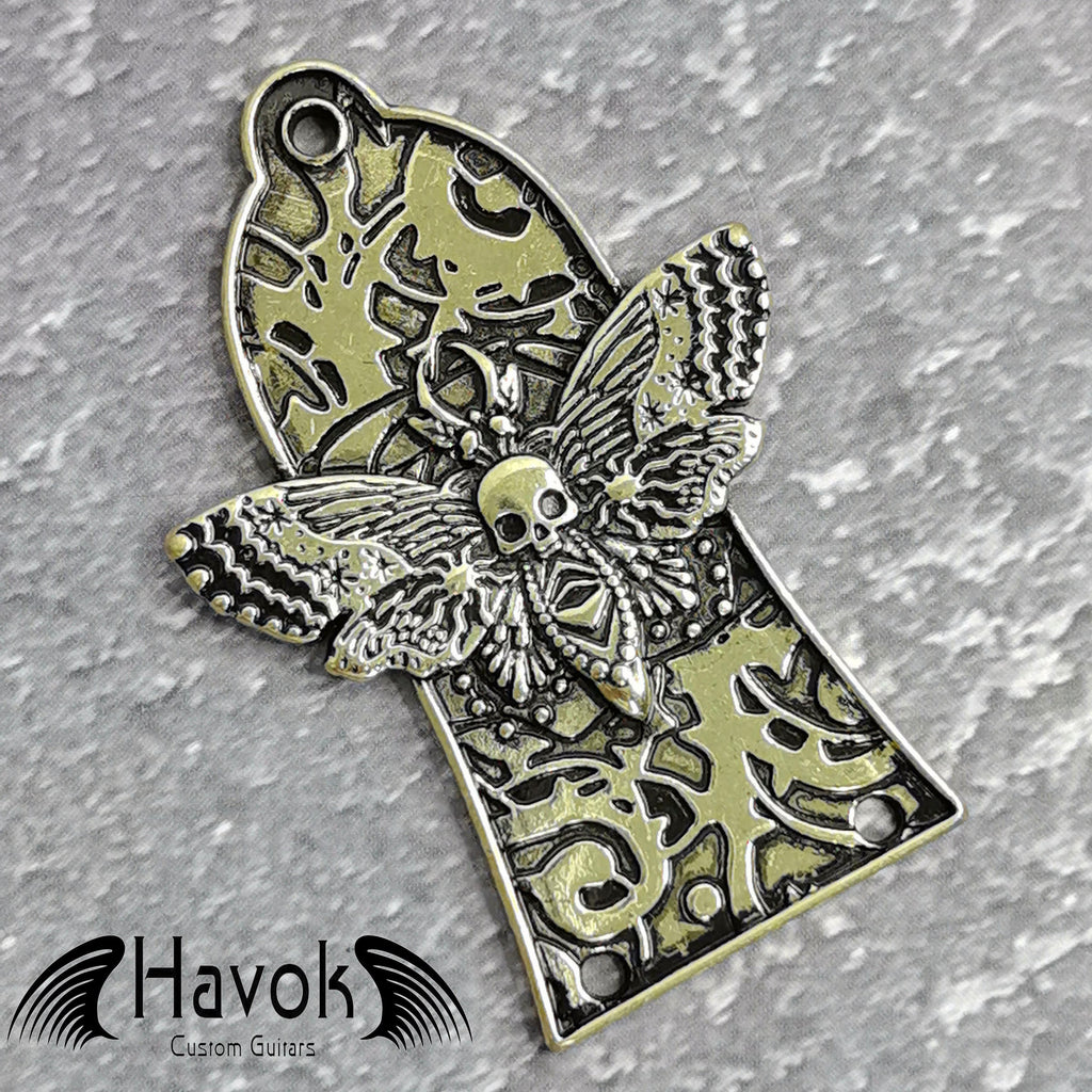 Gothic Skeleton Moth Truss Rod Cover Plate, Gold Guitar Accessory