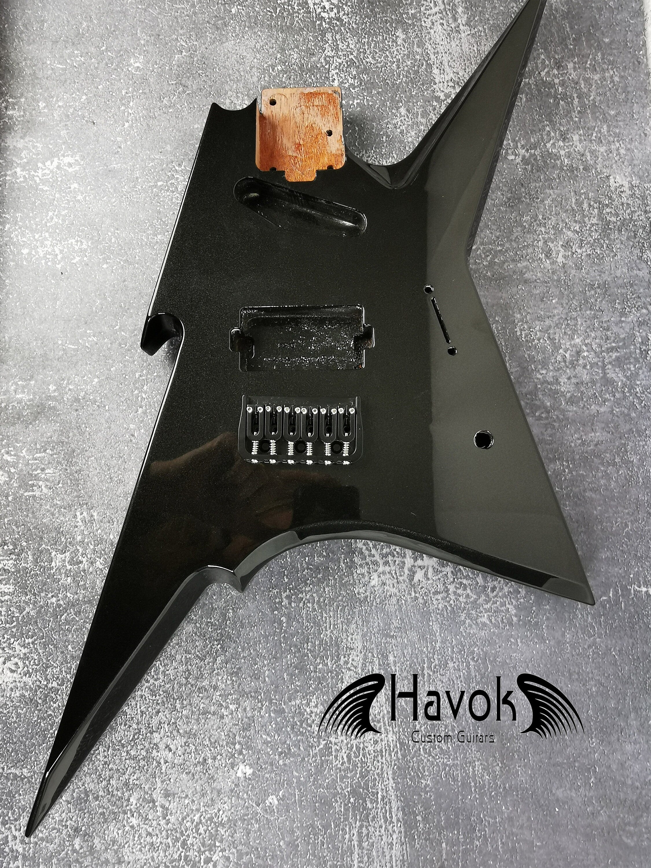 HAVOK Parabellum Guitar Kit, Stainless Steel Frets Flame Maple Neck, Spoke Wheel, Mahogany Body, Guitar Building DIY Metallic Black