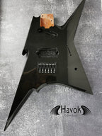 HAVOK Parabellum Guitar Kit, Stainless Steel Frets Flame Maple Neck, Spoke Wheel, Mahogany Body, Guitar Building DIY Metallic Black