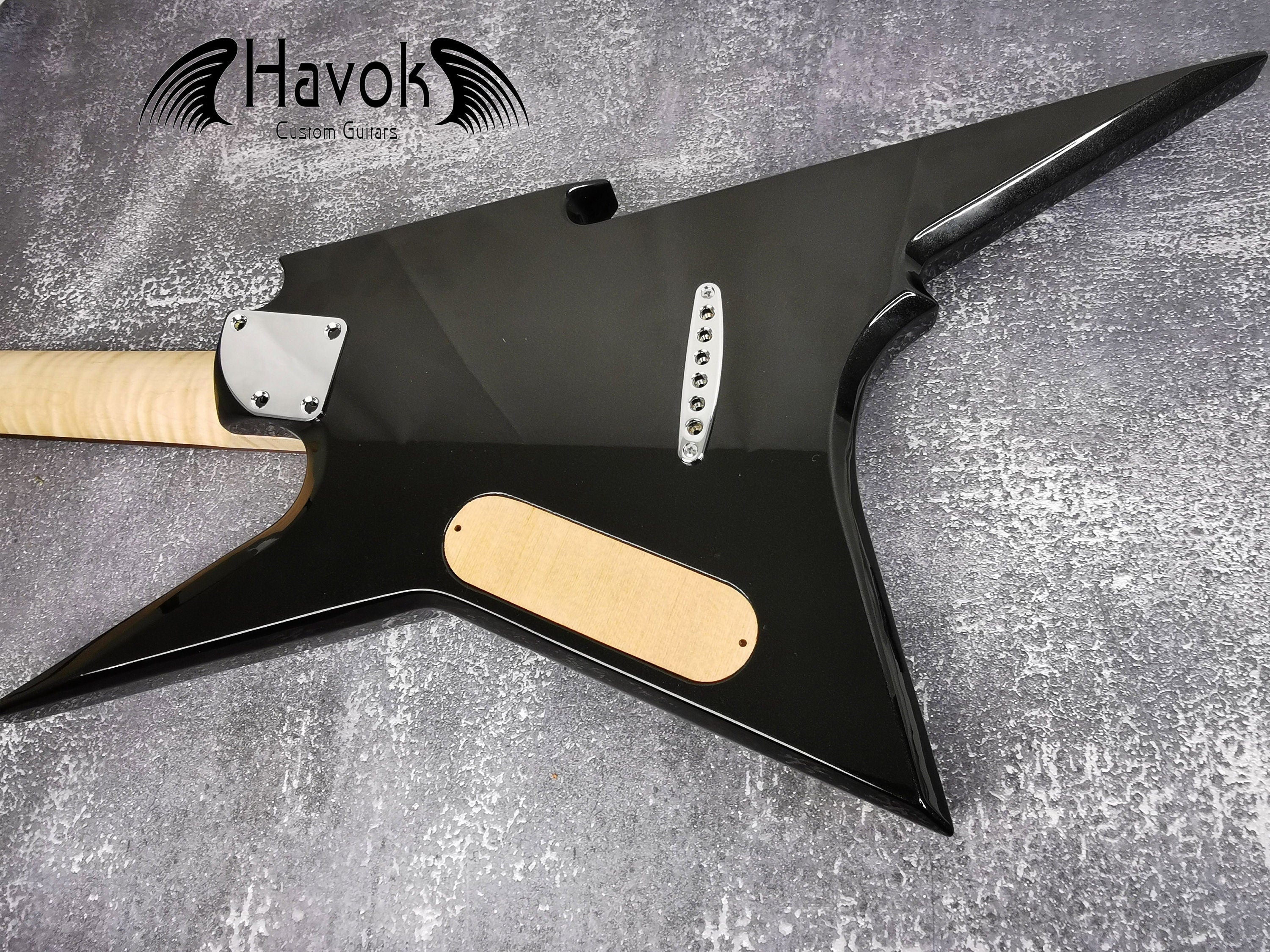 HAVOK Parabellum Guitar Kit, Stainless Steel Frets Flame Maple Neck, Spoke Wheel, Mahogany Body, Guitar Building DIY Metallic Black