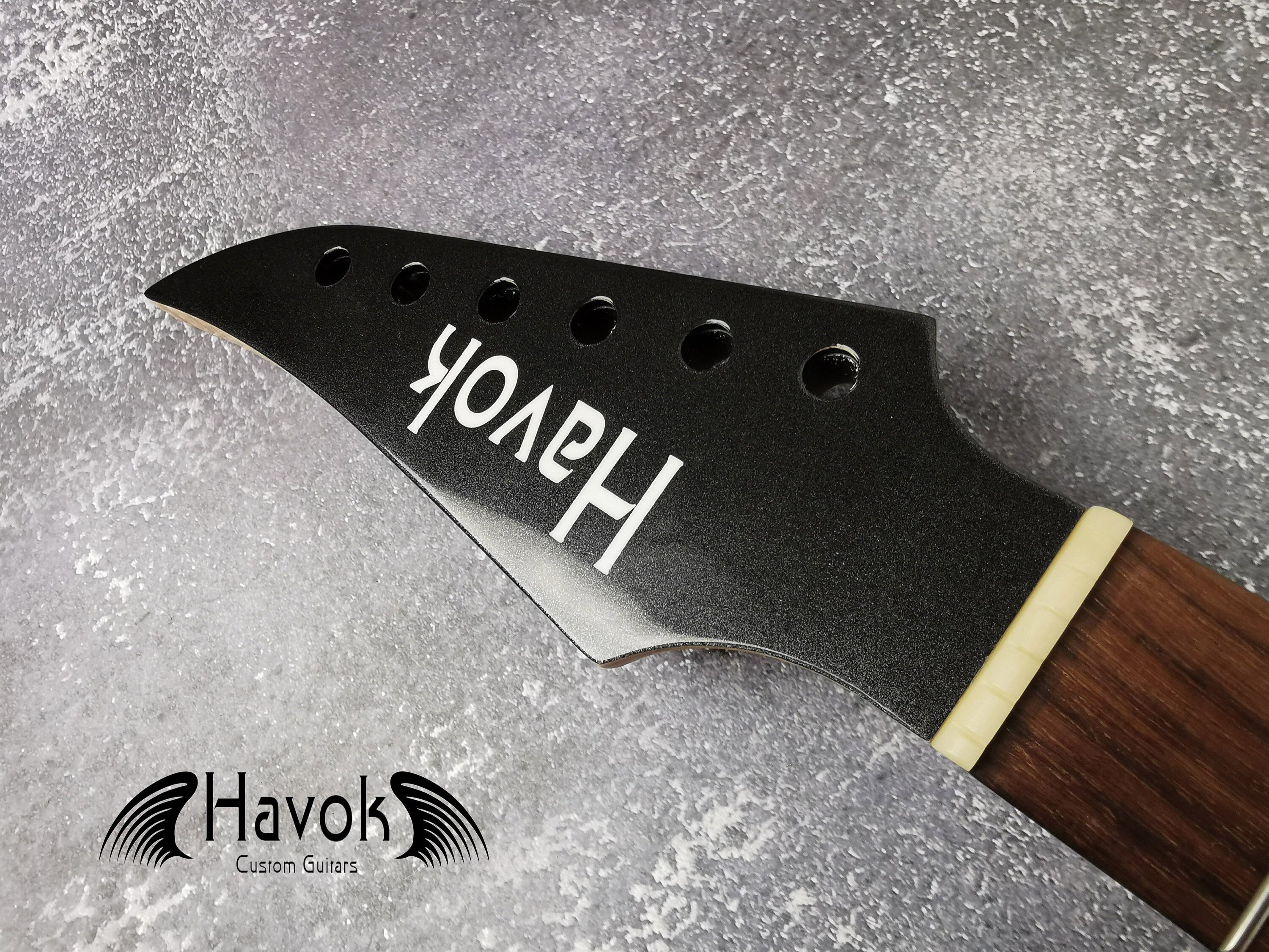 HAVOK Parabellum Guitar Kit, Stainless Steel Frets Flame Maple Neck, Spoke Wheel, Mahogany Body, Guitar Building DIY Metallic Black