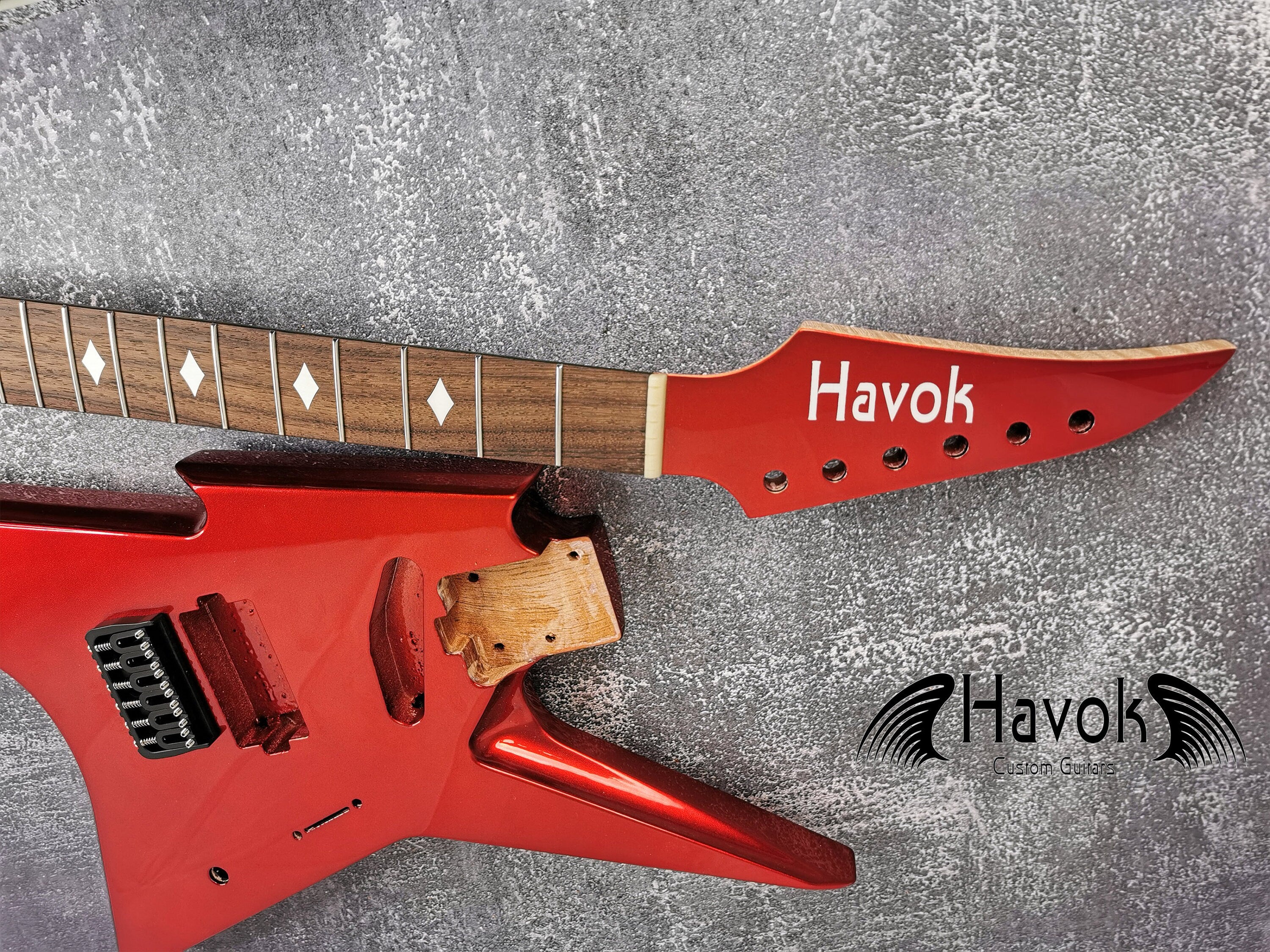 HAVOK Parabellum Guitar Kit, Stainless Steel Frets Flame Maple Neck Spoke Wheel, Mahogany Body, Guitar Building DIY Metallic Candy Apple Red