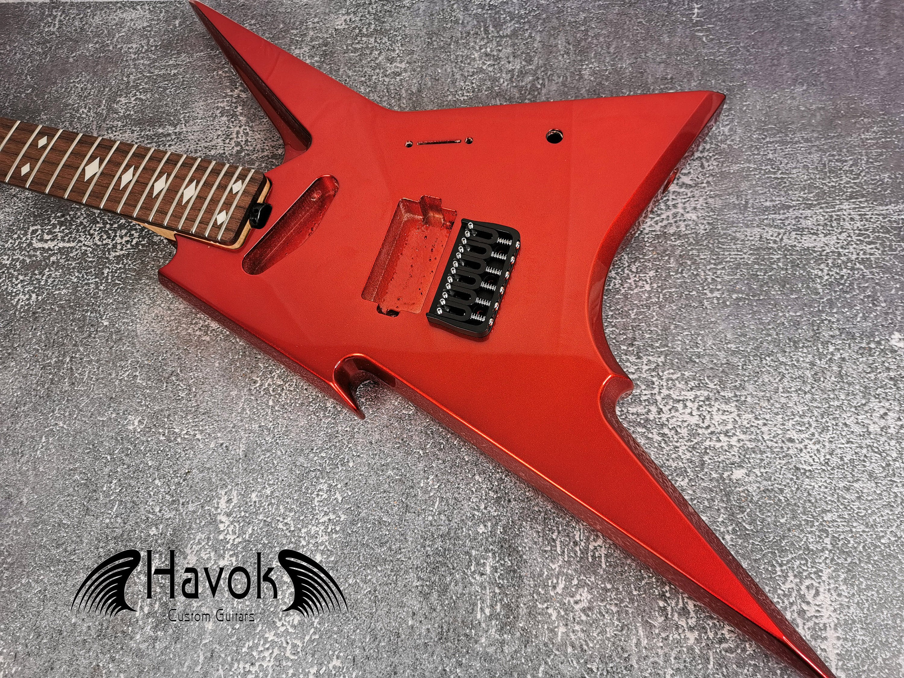 HAVOK Parabellum Guitar Kit, Stainless Steel Frets Flame Maple Neck Spoke Wheel, Mahogany Body, Guitar Building DIY Metallic Candy Apple Red