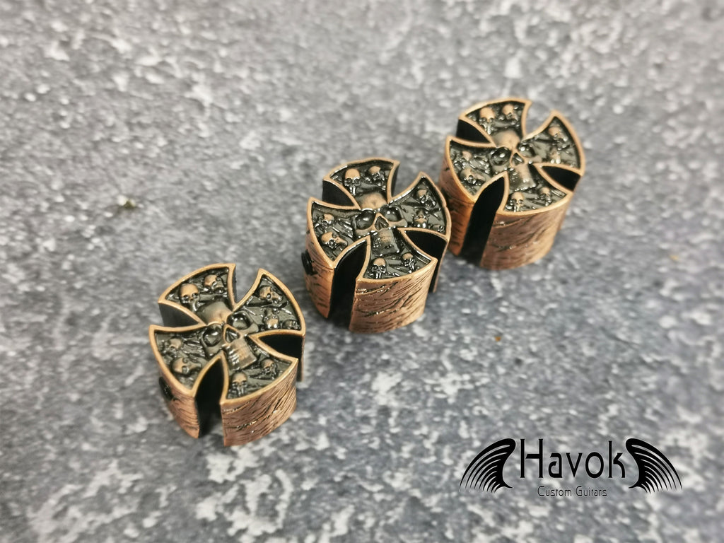 Copper Guitar Knob, Skeleton Cross, Gothic Accessory