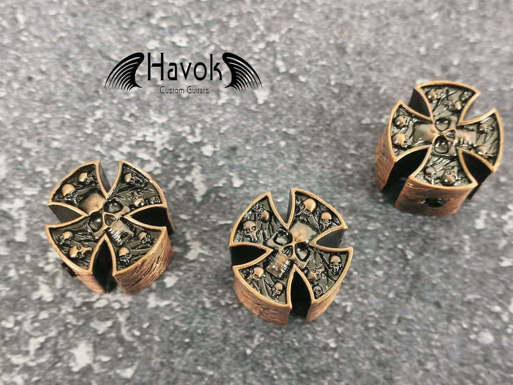 Copper Guitar Knob, Skeleton Cross, Gothic Accessory
