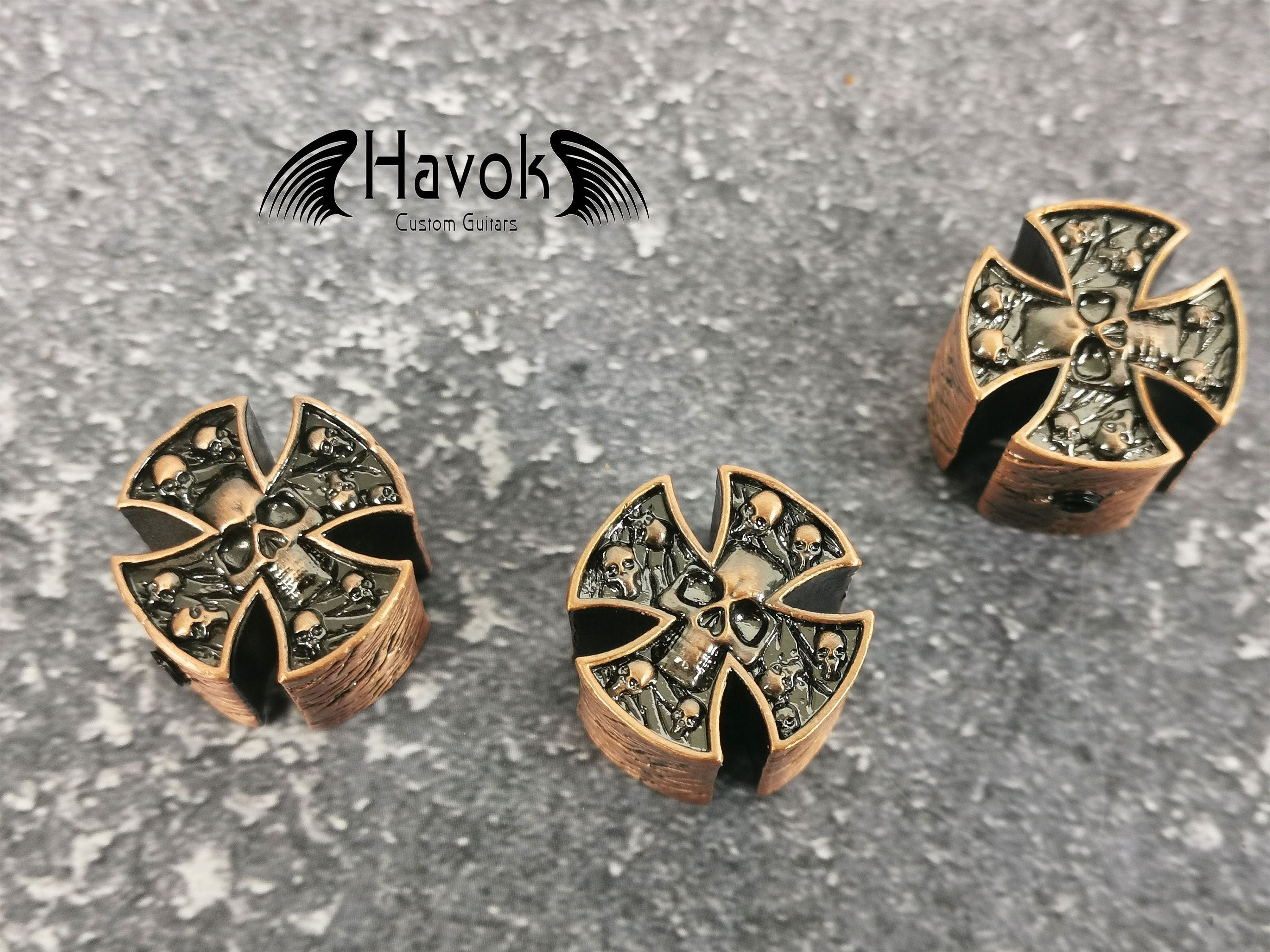 Copper Guitar Knob, Skeleton Cross, Gothic Accessory