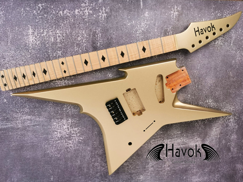 HAVOK Parabellum Guitar Kit, Stainless Steel Frets Flame Maple Neck, Spoke Wheel, Mahogany Body, Guitar Building DIY Vintage Guitar Neck