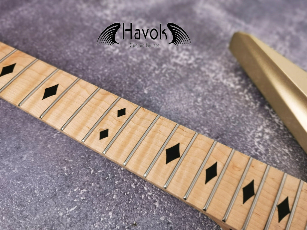 HAVOK Parabellum Guitar Kit, Stainless Steel Frets Flame Maple Neck, Spoke Wheel, Mahogany Body, Guitar Building DIY Vintage Guitar Neck