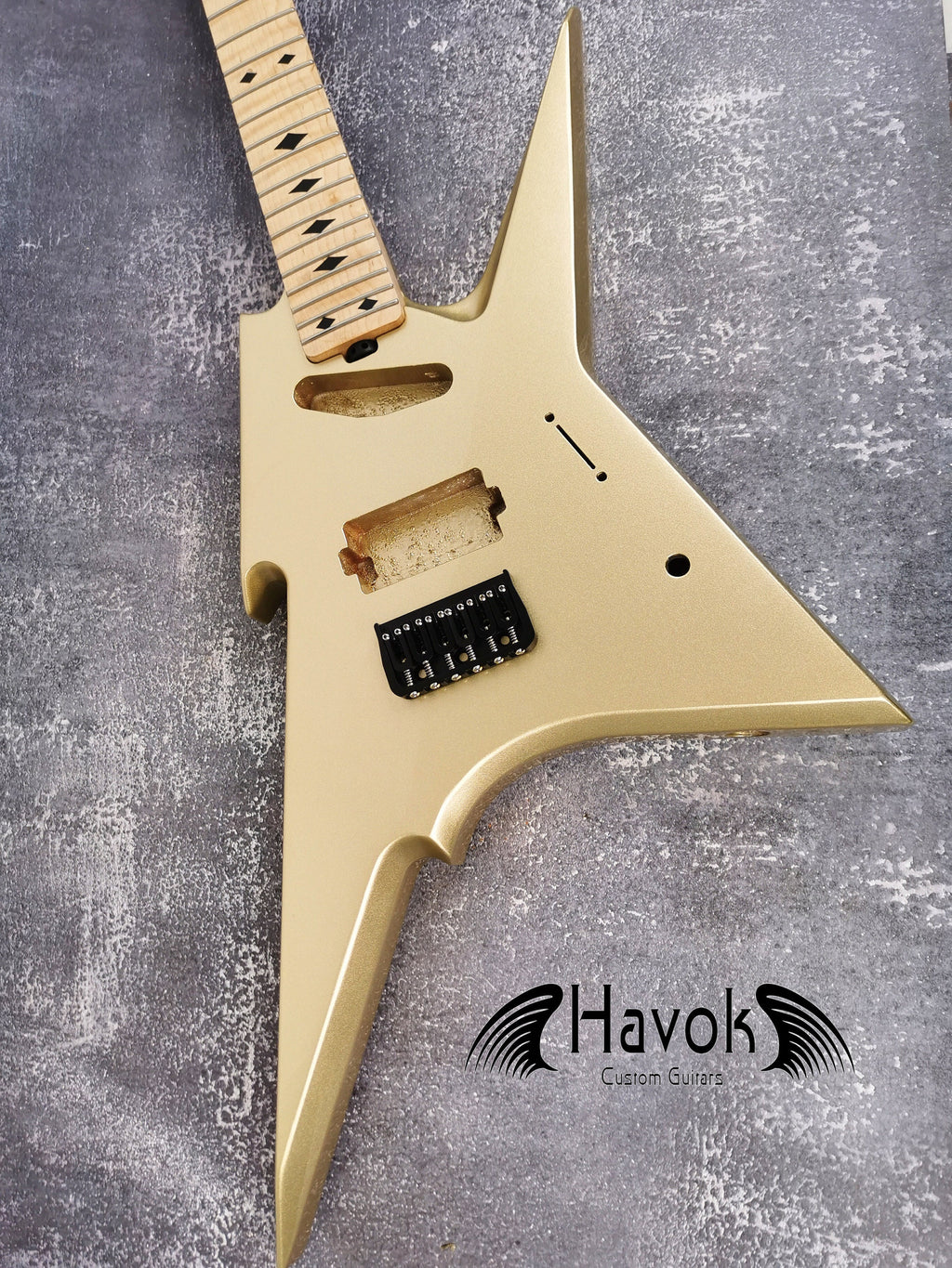 HAVOK Parabellum Guitar Kit, Stainless Steel Frets Flame Maple Neck, Spoke Wheel, Mahogany Body, Guitar Building DIY Vintage Guitar Neck
