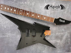 HAVOK Parabellum Guitar Kit, Stainless Steel Frets Flame Maple Neck, Spoke Wheel, Mahogany Body, Guitar Building DIY Metallic Black