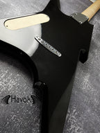 HAVOK Parabellum Guitar Kit, Stainless Steel Frets Flame Maple Neck, Spoke Wheel, Mahogany Body, Guitar Building DIY Metallic Black
