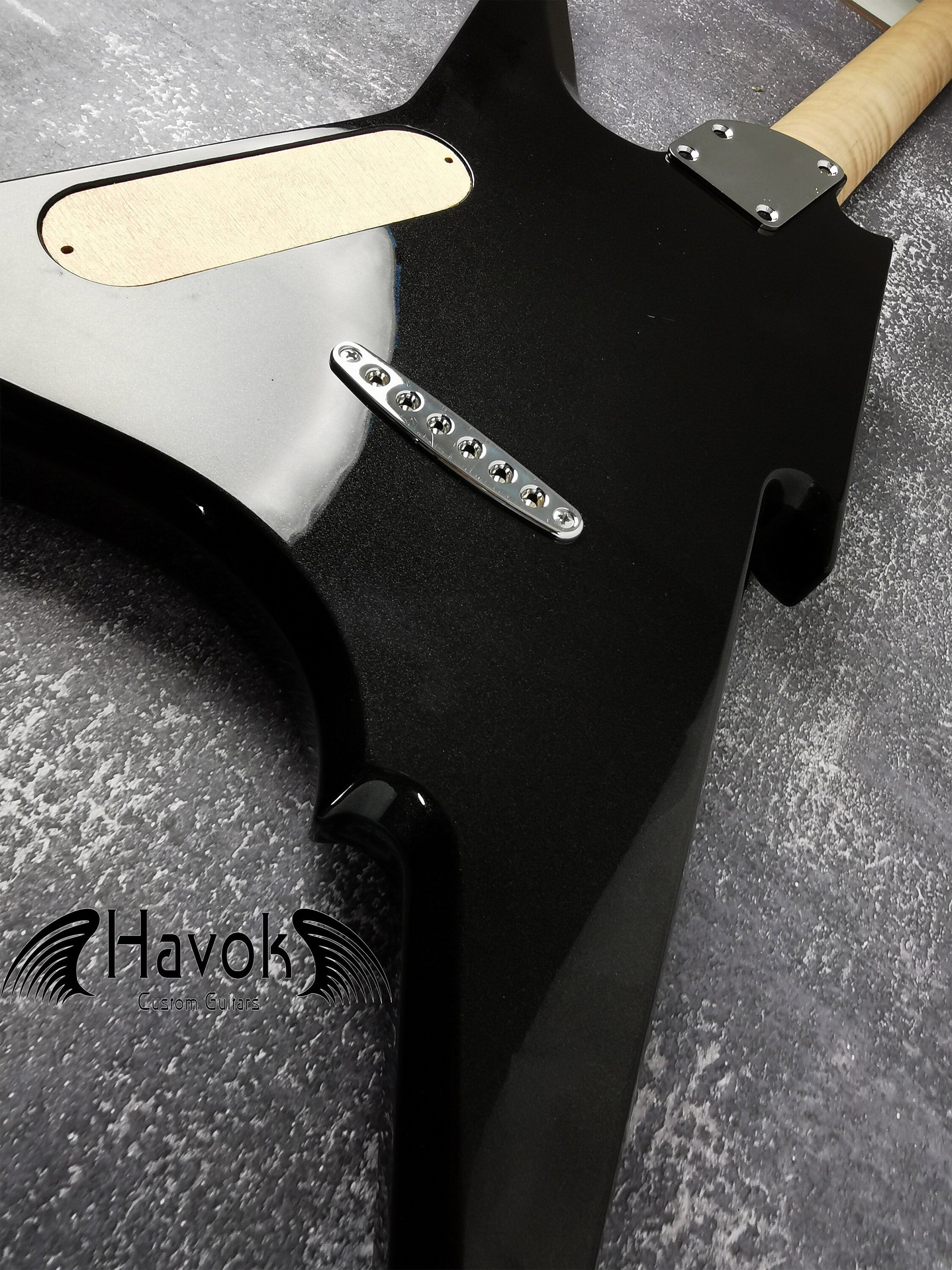 HAVOK Parabellum Guitar Kit, Stainless Steel Frets Flame Maple Neck, Spoke Wheel, Mahogany Body, Guitar Building DIY Metallic Black