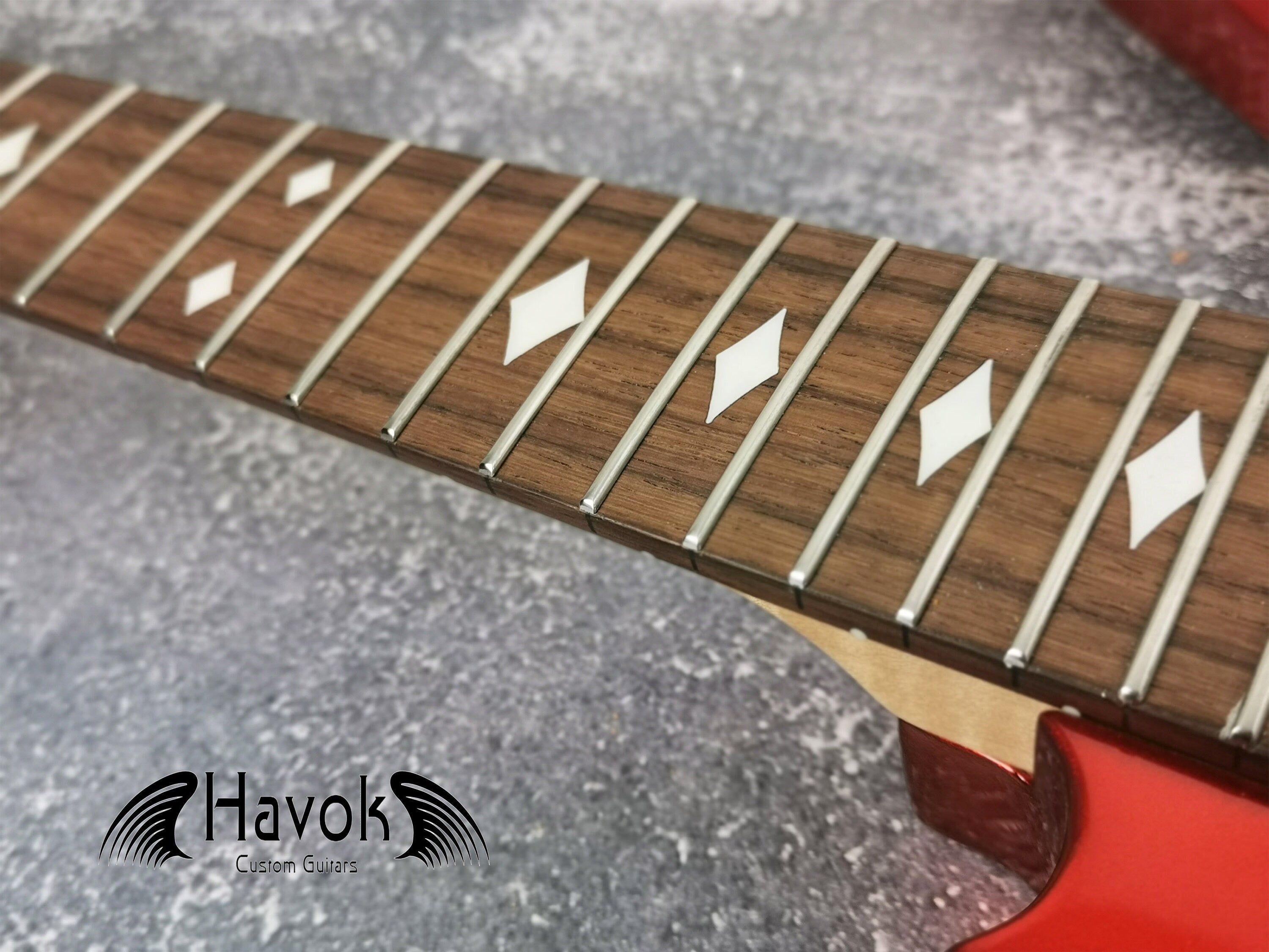 HAVOK Parabellum Guitar Kit, Stainless Steel Frets Flame Maple Neck Spoke Wheel, Mahogany Body, Guitar Building DIY Metallic Candy Apple Red