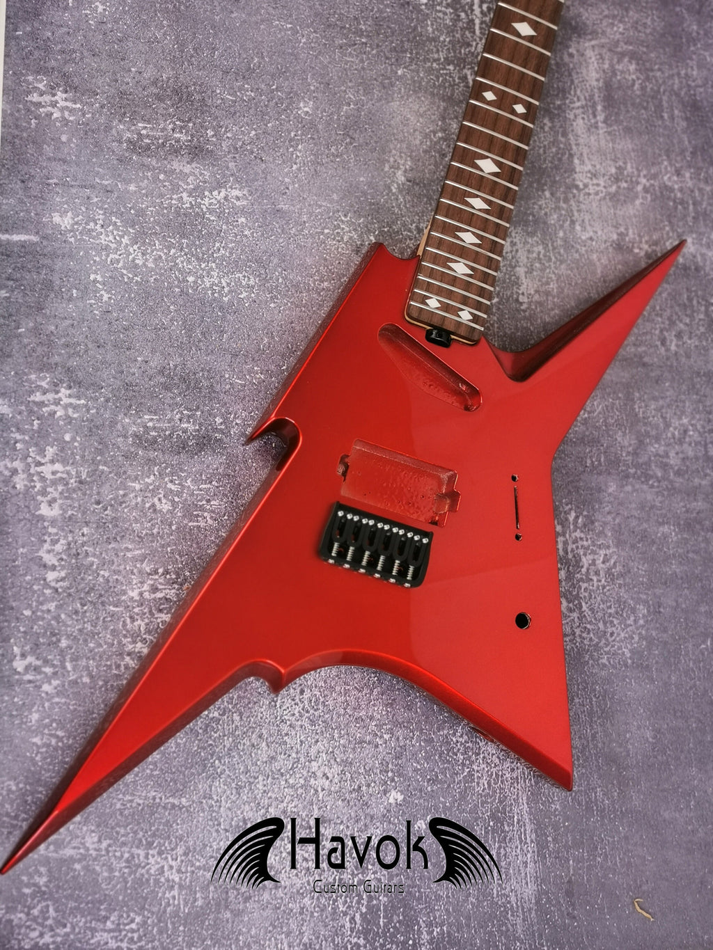 HAVOK Parabellum Guitar Kit, Stainless Steel Frets Flame Maple Neck Spoke Wheel, Mahogany Body, Guitar Building DIY Metallic Candy Apple Red