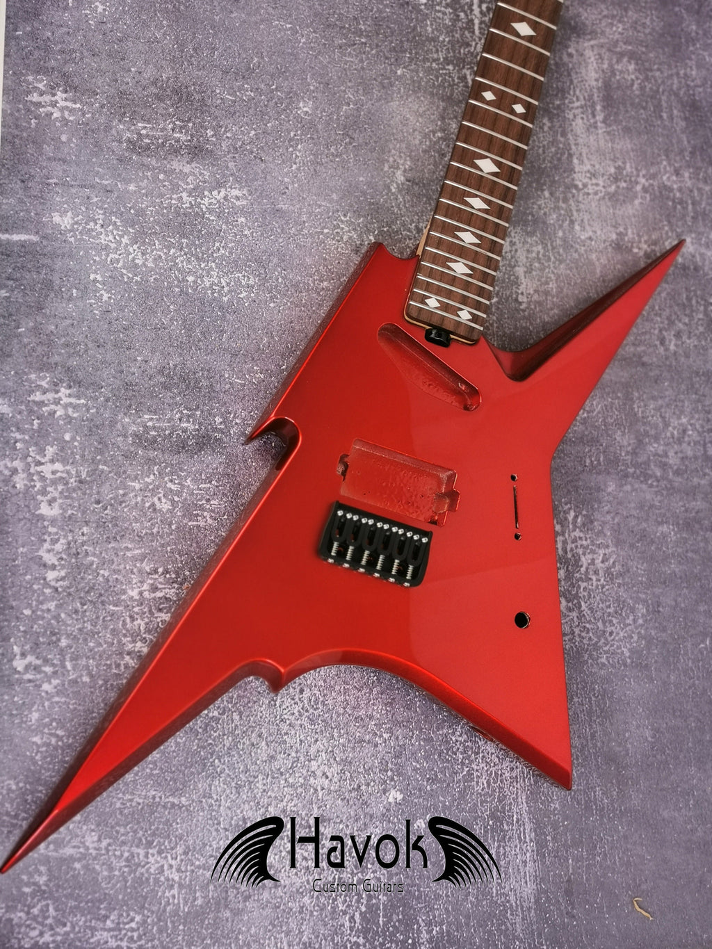 HAVOK Parabellum Guitar Kit, Stainless Steel Frets Flame Maple Neck Spoke Wheel, Mahogany Body, Guitar Building DIY Metallic Candy Apple Red