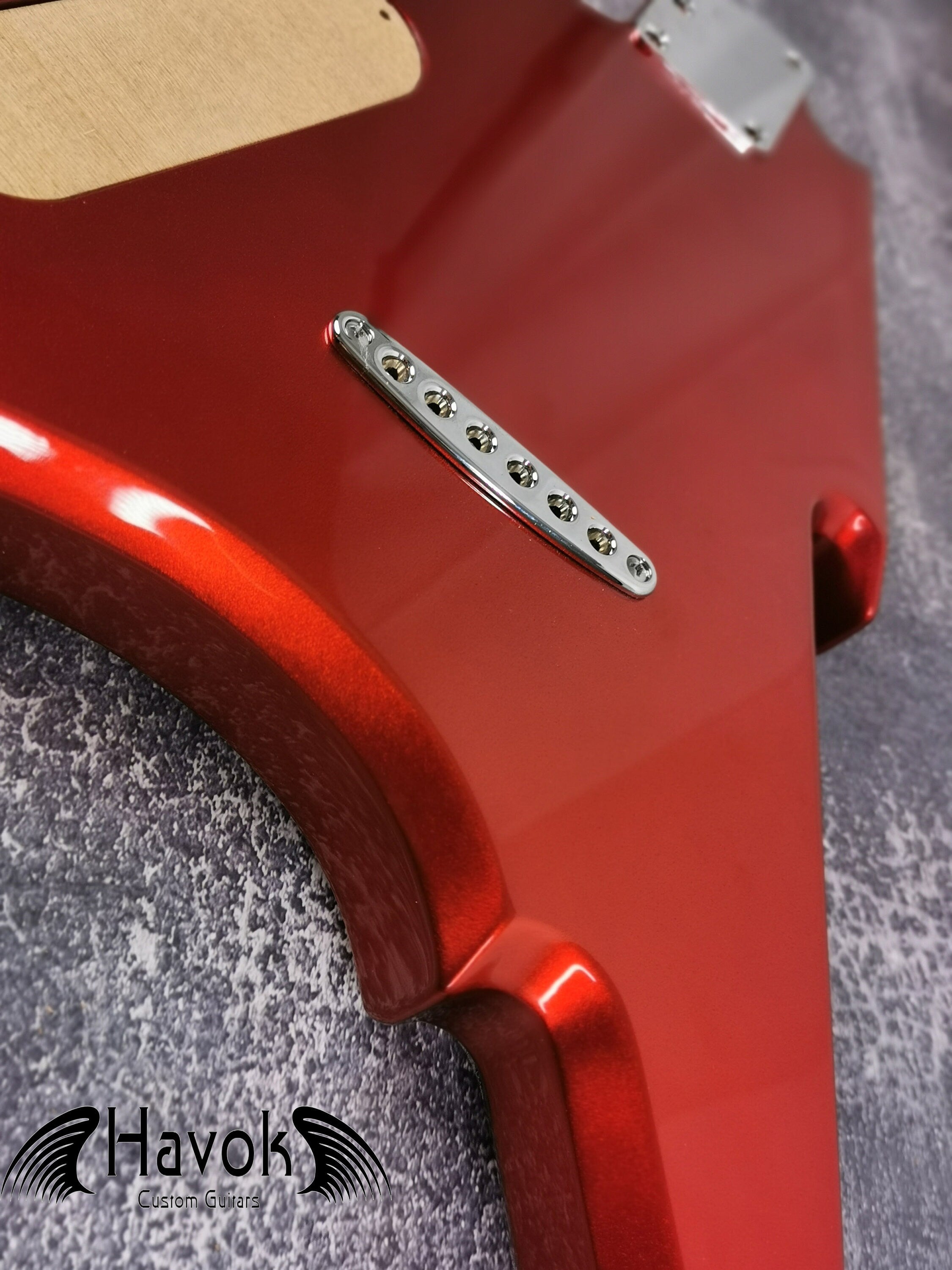 HAVOK Parabellum Guitar Kit, Stainless Steel Frets Flame Maple Neck Spoke Wheel, Mahogany Body, Guitar Building DIY Metallic Candy Apple Red