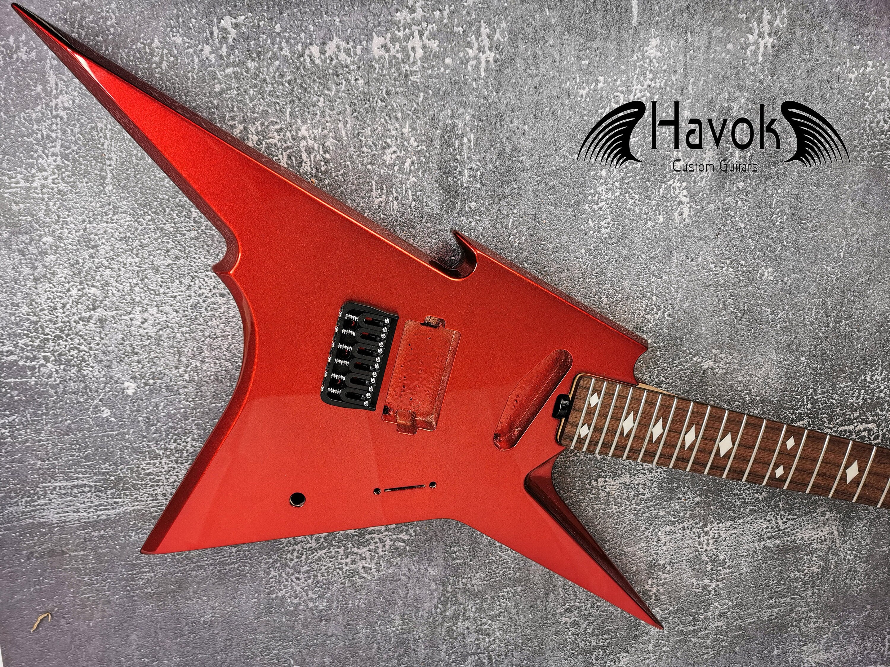 HAVOK Parabellum Guitar Kit, Stainless Steel Frets Flame Maple Neck Spoke Wheel, Mahogany Body, Guitar Building DIY Metallic Candy Apple Red