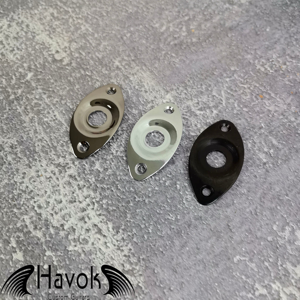 Nickel Metal Electric Guitar Jack Plate, Oval Shape With Curve, Custom Shop Accessory Component, Vintage Build Kit Gadget And Replacement