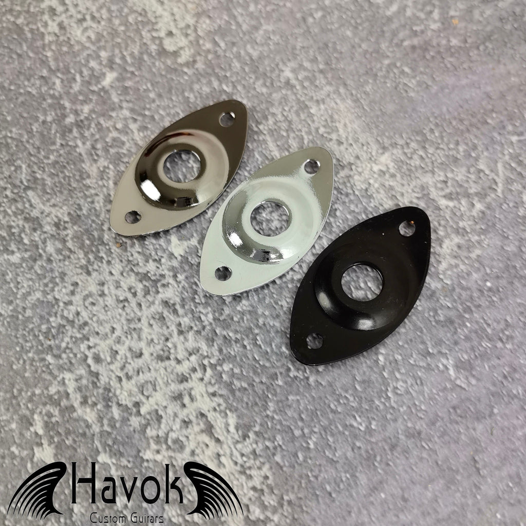 Nickel Metal Electric Guitar Jack Plate, Oval Shape With Curve, Custom Shop Accessory Component, Vintage Build Kit Gadget And Replacement