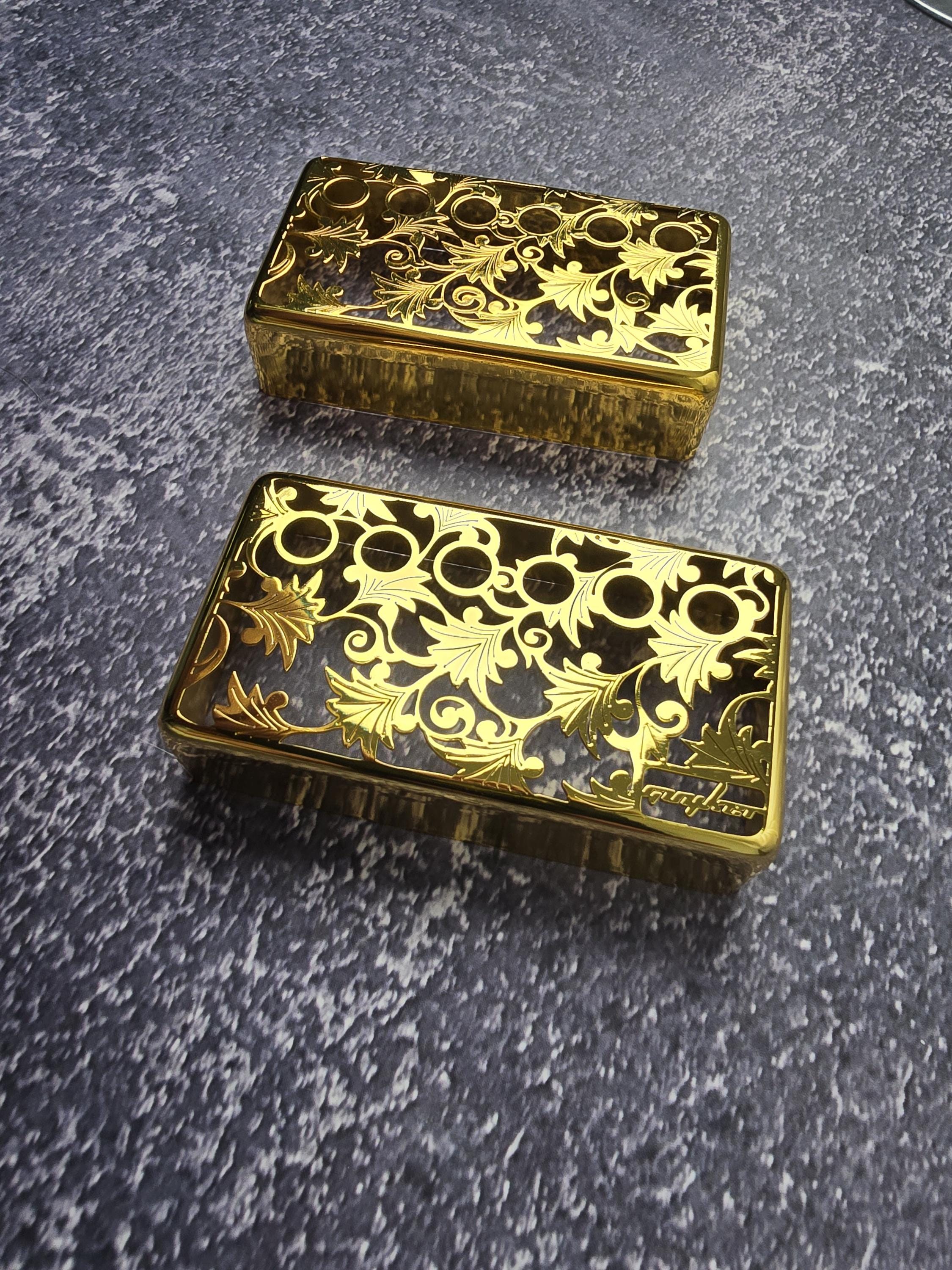 Flower Gold Humbucker Shield, Guitar Pickup Covers Gear Pattern for LP, High End Accessory and Replacement