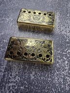 Skull Moth Gold Humbucker Shield, Guitar Pickup Covers Gear Pattern for LP, High End Accessory and Replacement