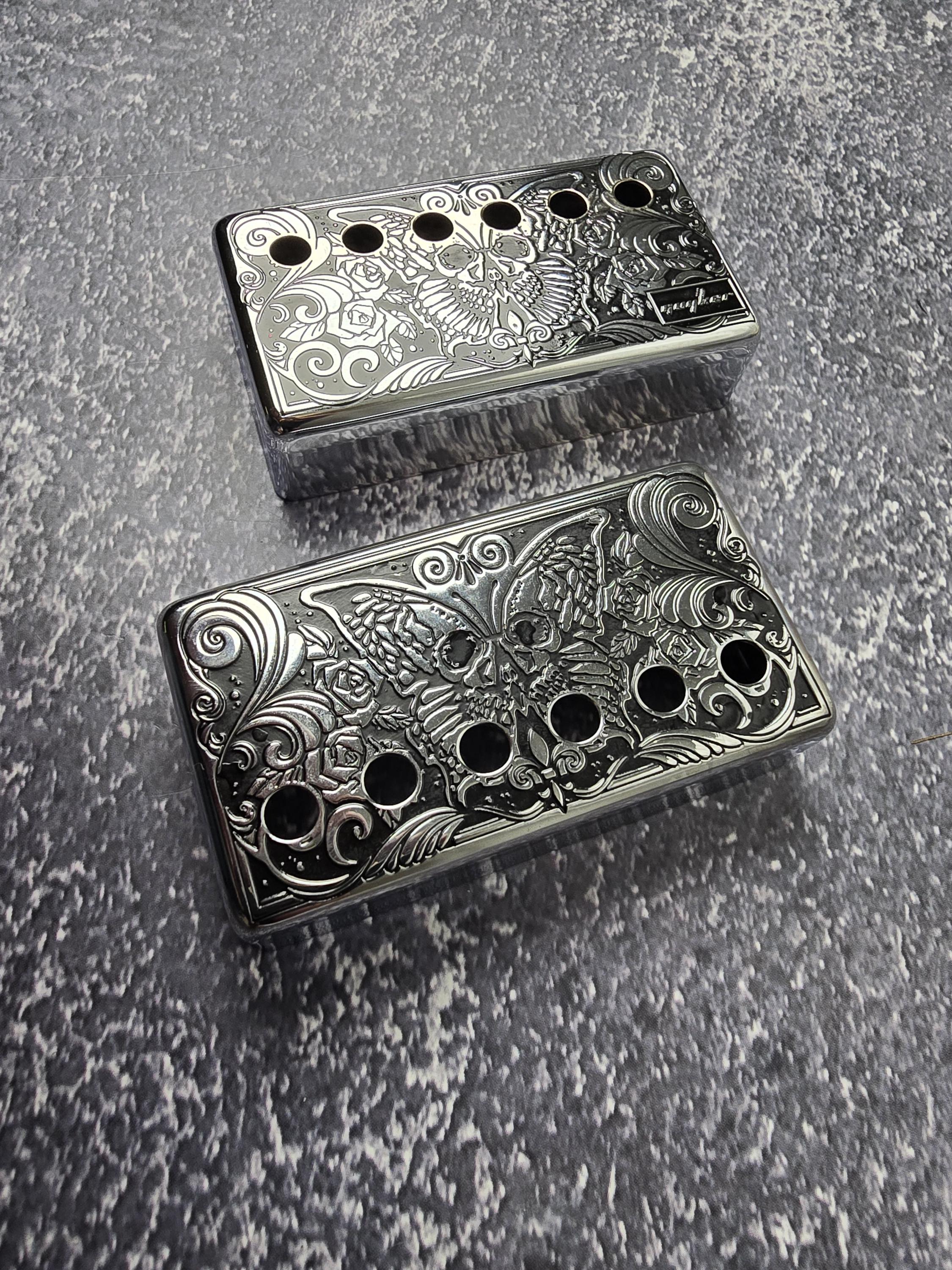 Skull Moth Gold Humbucker Shield, Guitar Pickup Covers Gear Pattern for LP, High End Accessory and Replacement