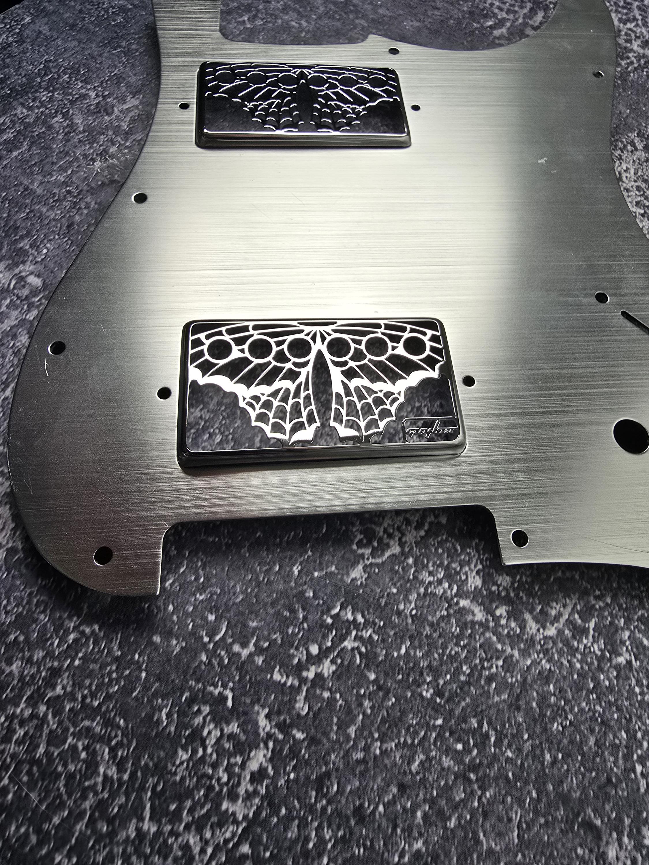 Butterfly Silver Humbucker Shield, Guitar Pickup Covers Gear Pattern for LP, High End Accessory and Replacement