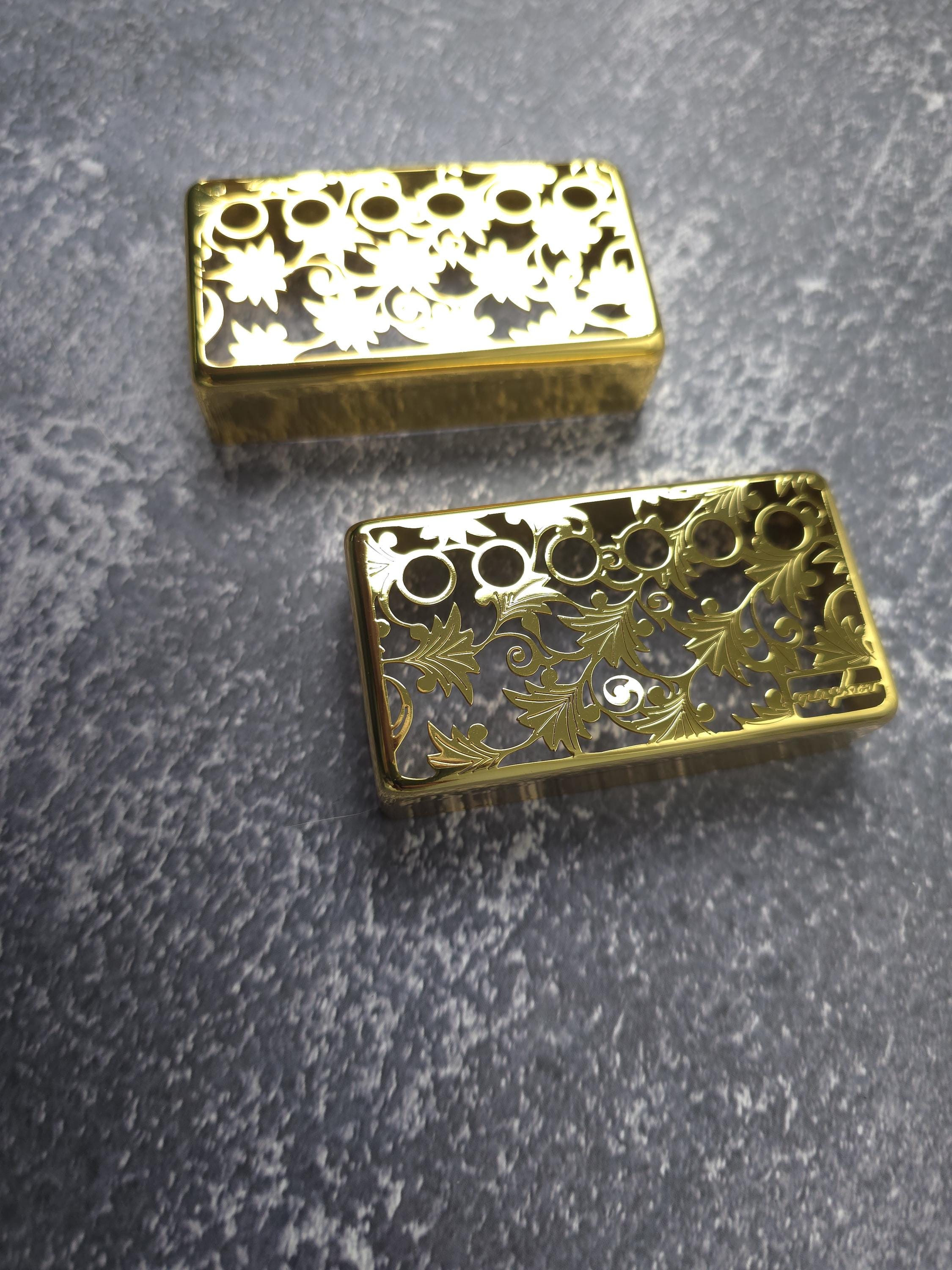 Flower Gold Humbucker Shield, Guitar Pickup Covers Gear Pattern for LP, High End Accessory and Replacement