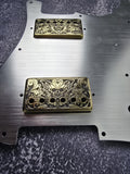 Skull Moth Gold Humbucker Shield, Guitar Pickup Covers Gear Pattern for LP, High End Accessory and Replacement