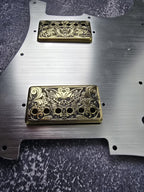 Skull Moth Gold Humbucker Shield, Guitar Pickup Covers Gear Pattern for LP, High End Accessory and Replacement