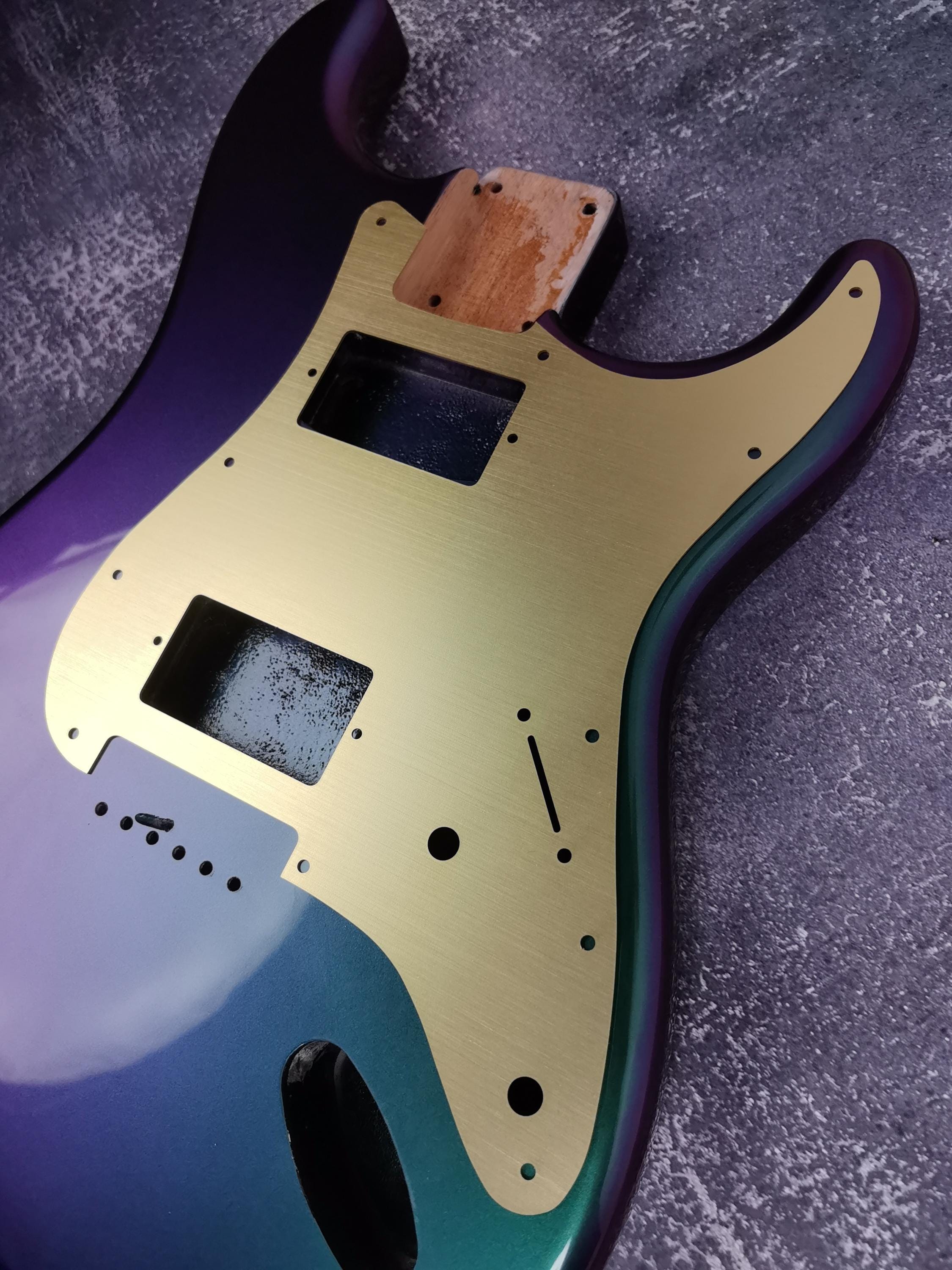 Anodized Aluminum Strat Pickguard, 11-Hole HH - Silver/Gold