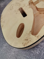 Mahogany Burl Top Veneer Black Binding S-Type Guitar Body, Unfinished