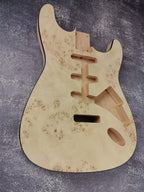Mahogany Burl Top Veneer Black Binding S-Type Guitar Body, Unfinished